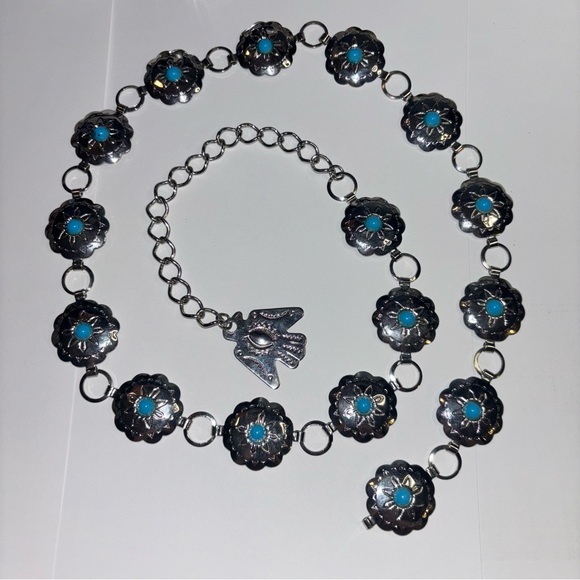 Silver and Turquoise Floral Concho Belt - Picture 3 of 5